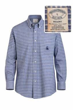 Brooks Brothers Regent L Blue Gingham Non Iron Cotton Button Down Dress Shirt